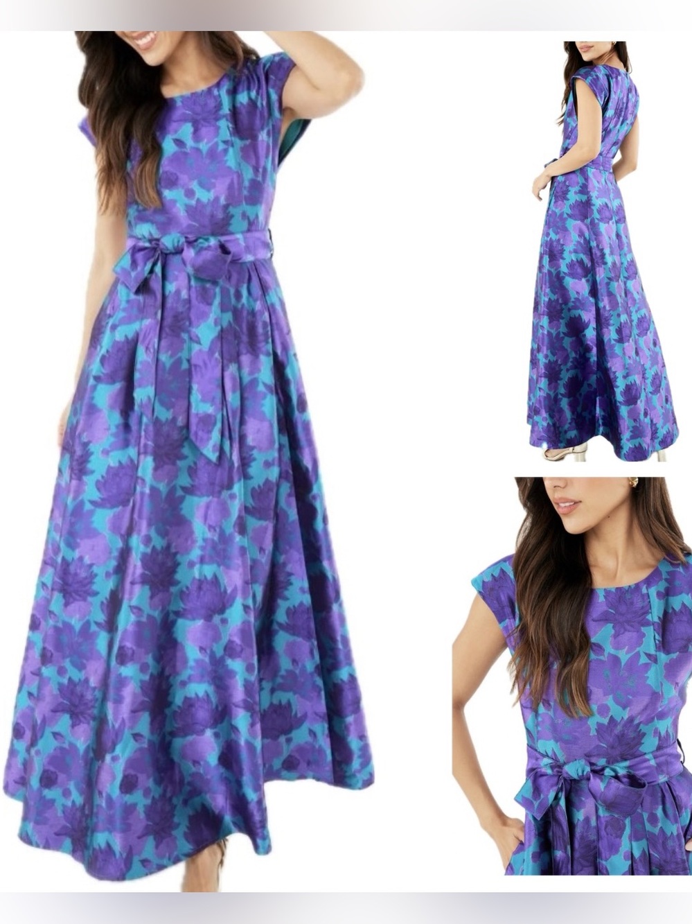 Abbey Glass Prom Purple Floral Dress Maxi Gown 2XL Jacquard Fairy Glam Goth Gala